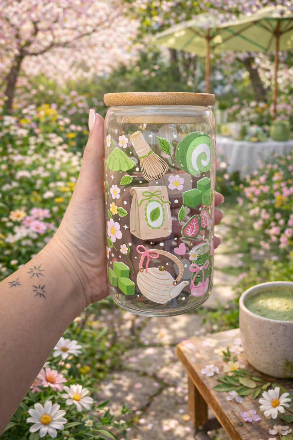 Cup Matcha & Jardin Fleuri 🍵🌸